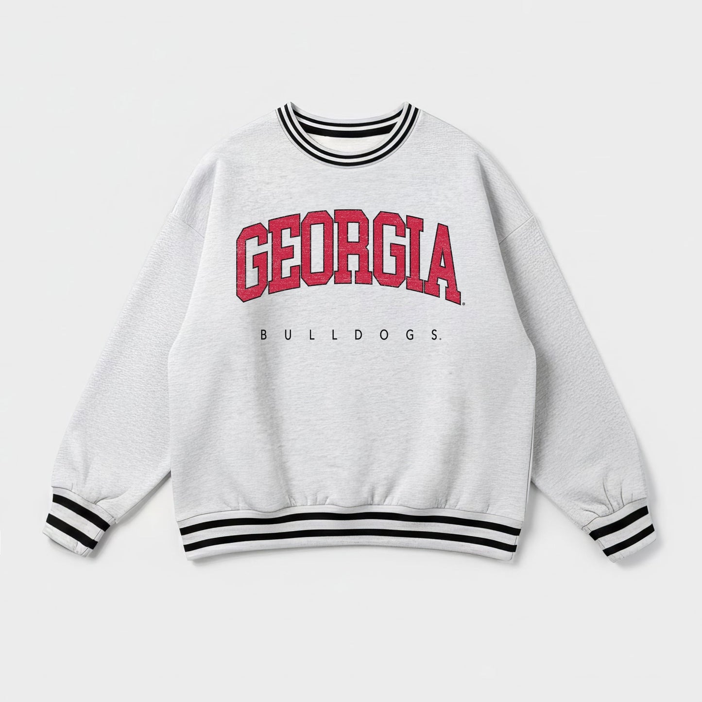 GEORGIA BULLDOGS EASY ENERGY CREW FLEECE RINGER STRIPE SWEATSHIRT