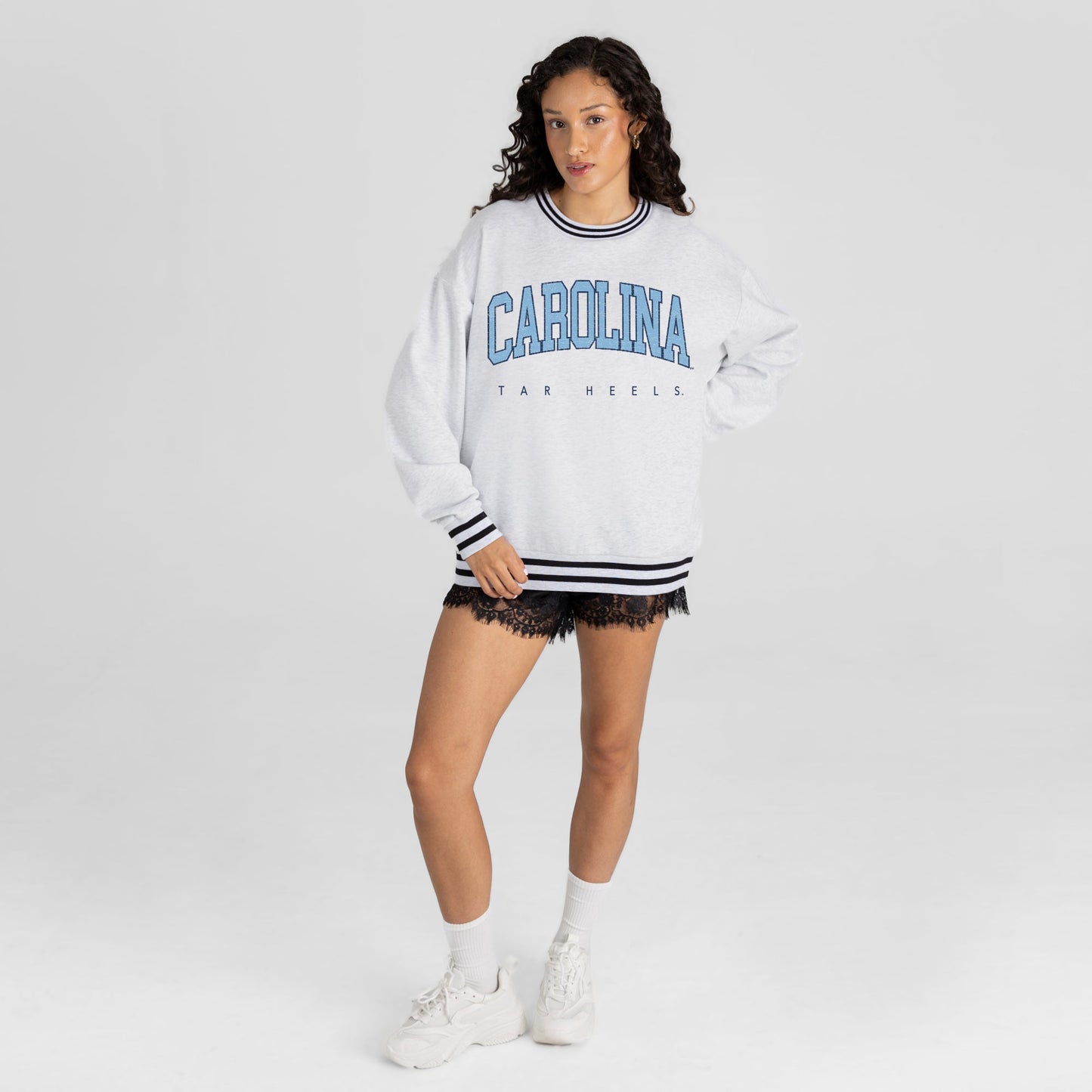 NORTH CAROLINA TAR HEELS EASY ENERGY CREW FLEECE RINGER STRIPE SWEATSHIRT