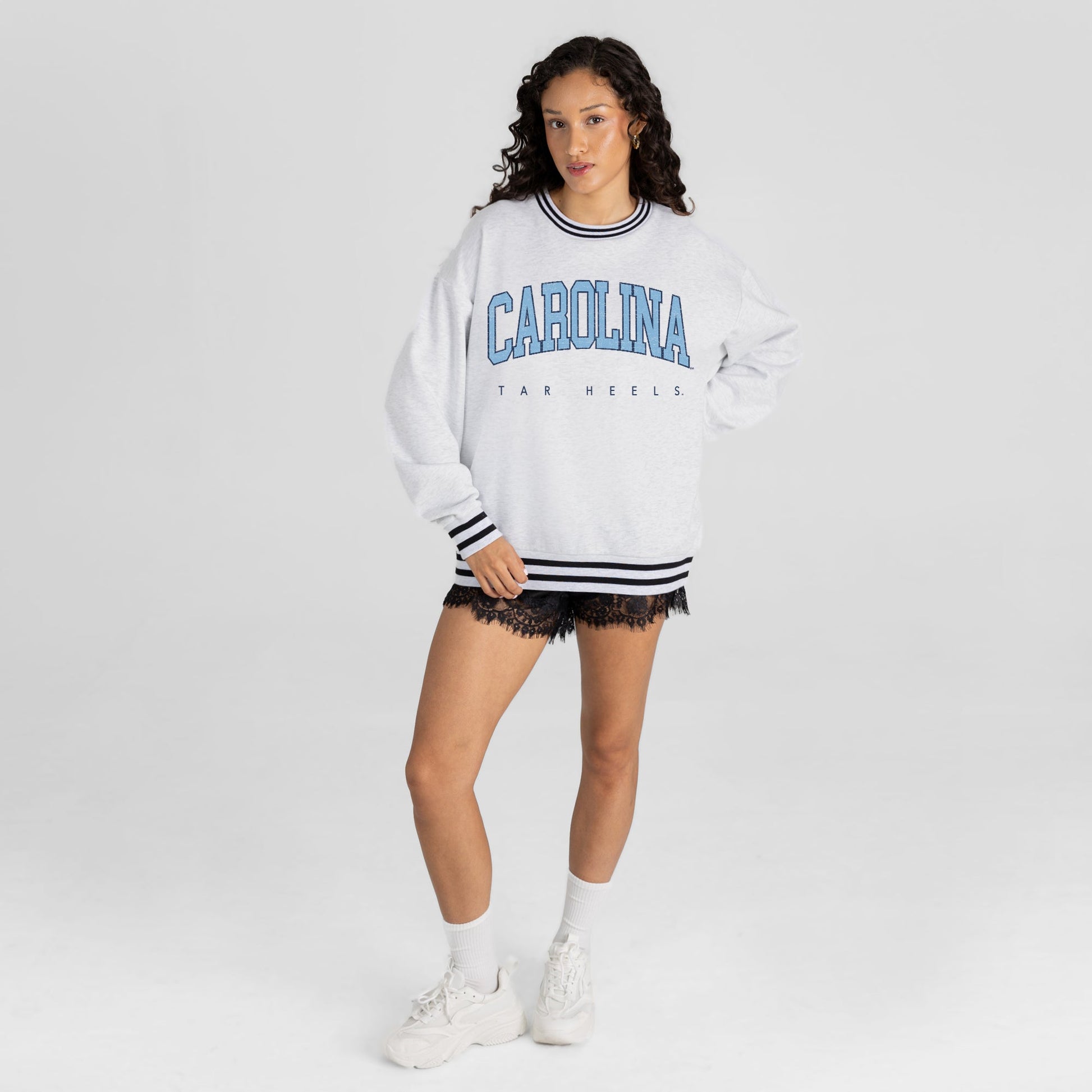 NORTH CAROLINA TAR HEELS EASY ENERGY CREW FLEECE RINGER STRIPE SWEATSHIRT