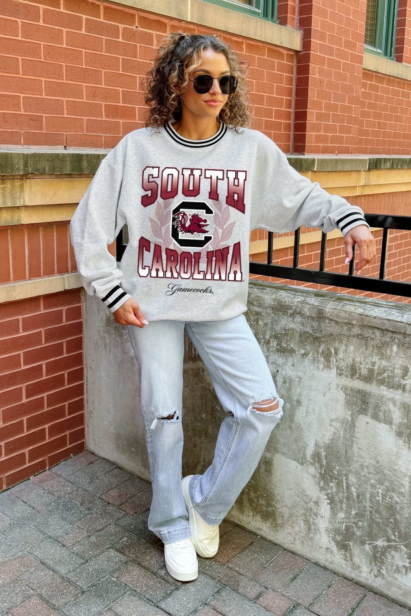 SOUTH CAROLINA GAMECOCKS FADE ROUTE CREW FLEECE RINGER SWEATSHIRT