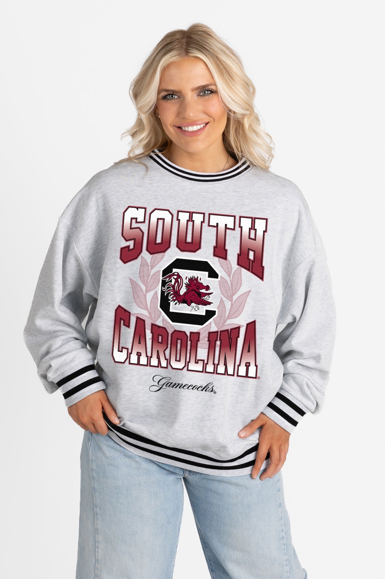 SOUTH CAROLINA GAMECOCKS FADE ROUTE CREW FLEECE RINGER SWEATSHIRT