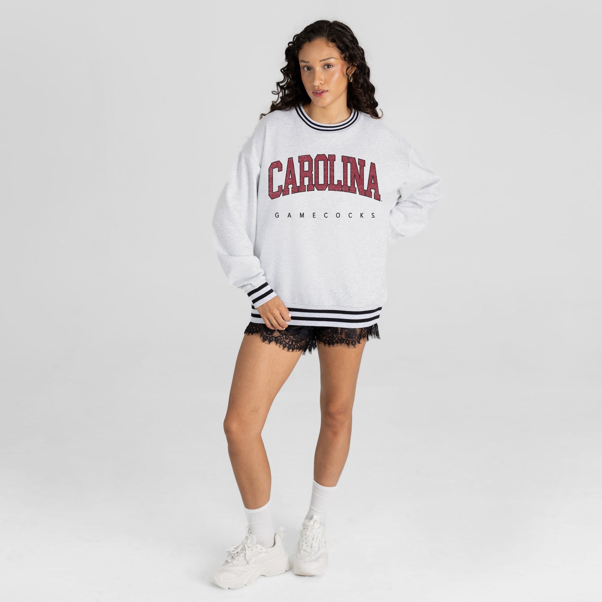 SOUTH CAROLINA GAMECOCKS EASY ENERGY CREW FLEECE RINGER STRIPE SWEATSHIRT