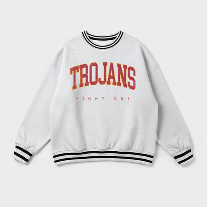 USC TROJANS EASY ENERGY CREW FLEECE RINGER STRIPE SWEATSHIRT