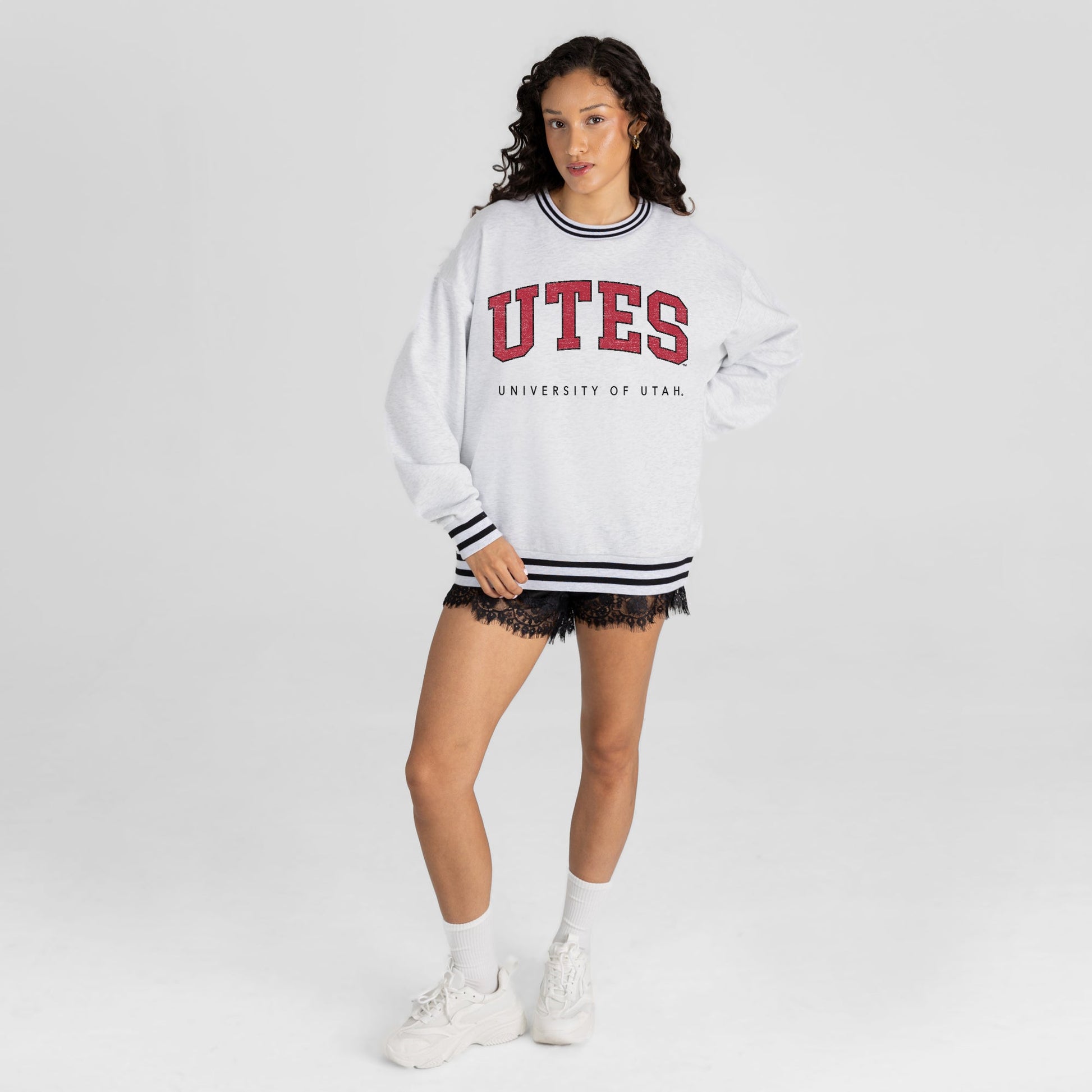 UTAH UTES EASY ENERGY CREW FLEECE RINGER STRIPE SWEATSHIRT