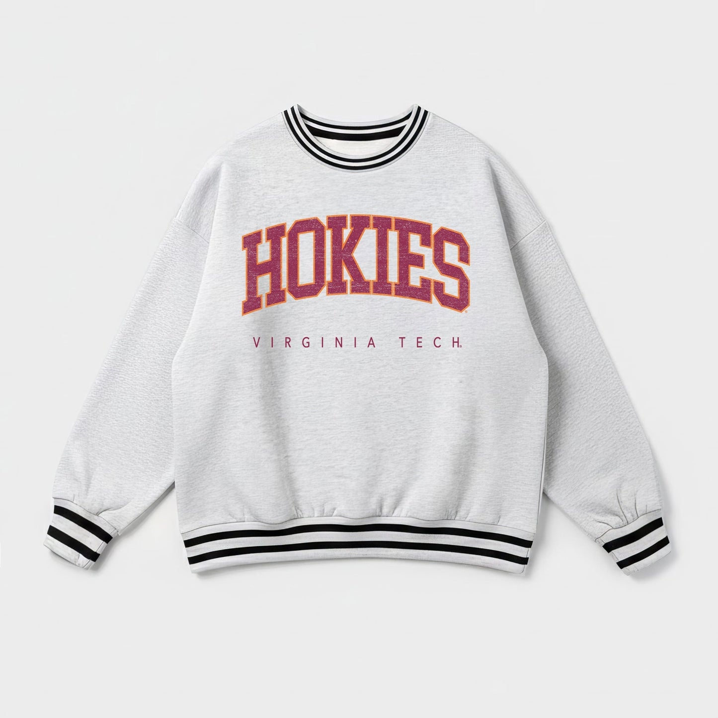 VIRGINIA TECH HOKIES EASY ENERGY CREW FLEECE RINGER STRIPE SWEATSHIRT
