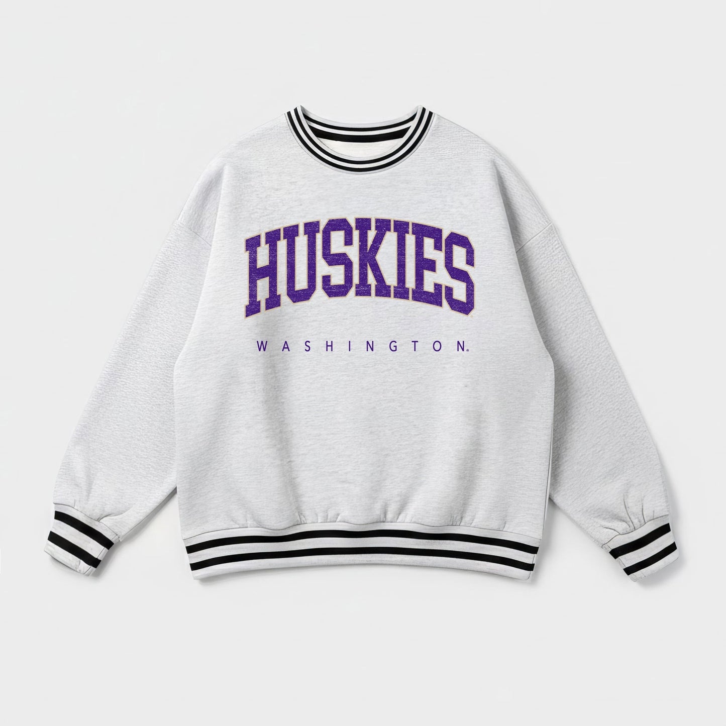 WASHINGTON HUSKIES EASY ENERGY CREW FLEECE RINGER STRIPE SWEATSHIRT