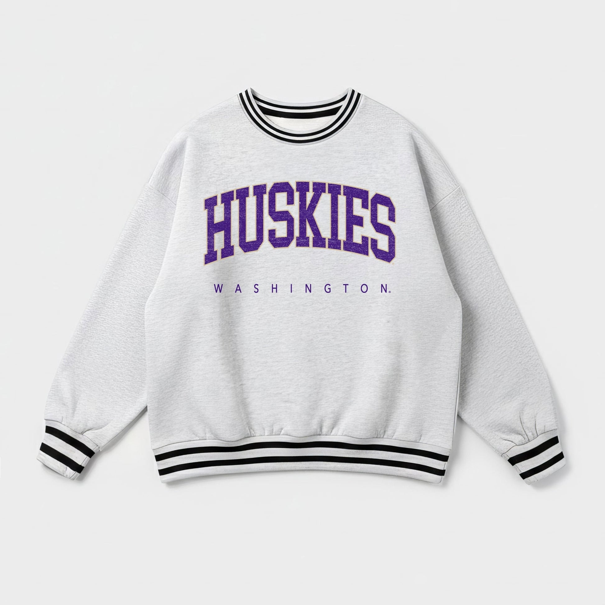 WASHINGTON HUSKIES EASY ENERGY CREW FLEECE RINGER STRIPE SWEATSHIRT