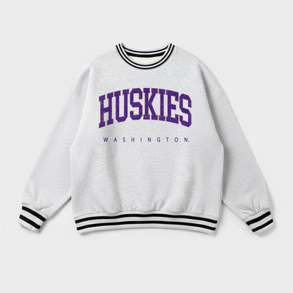 WASHINGTON HUSKIES EASY ENERGY CREW FLEECE RINGER STRIPE SWEATSHIRT