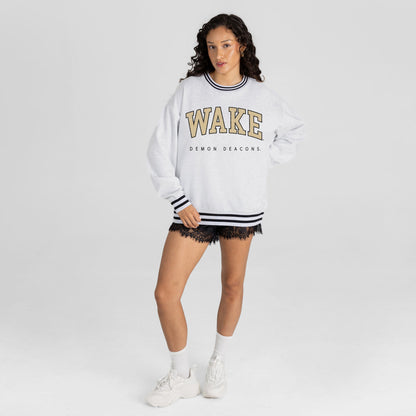 WAKE FOREST DEMON DEACONS EASY ENERGY CREW FLEECE RINGER STRIPE SWEATSHIRT