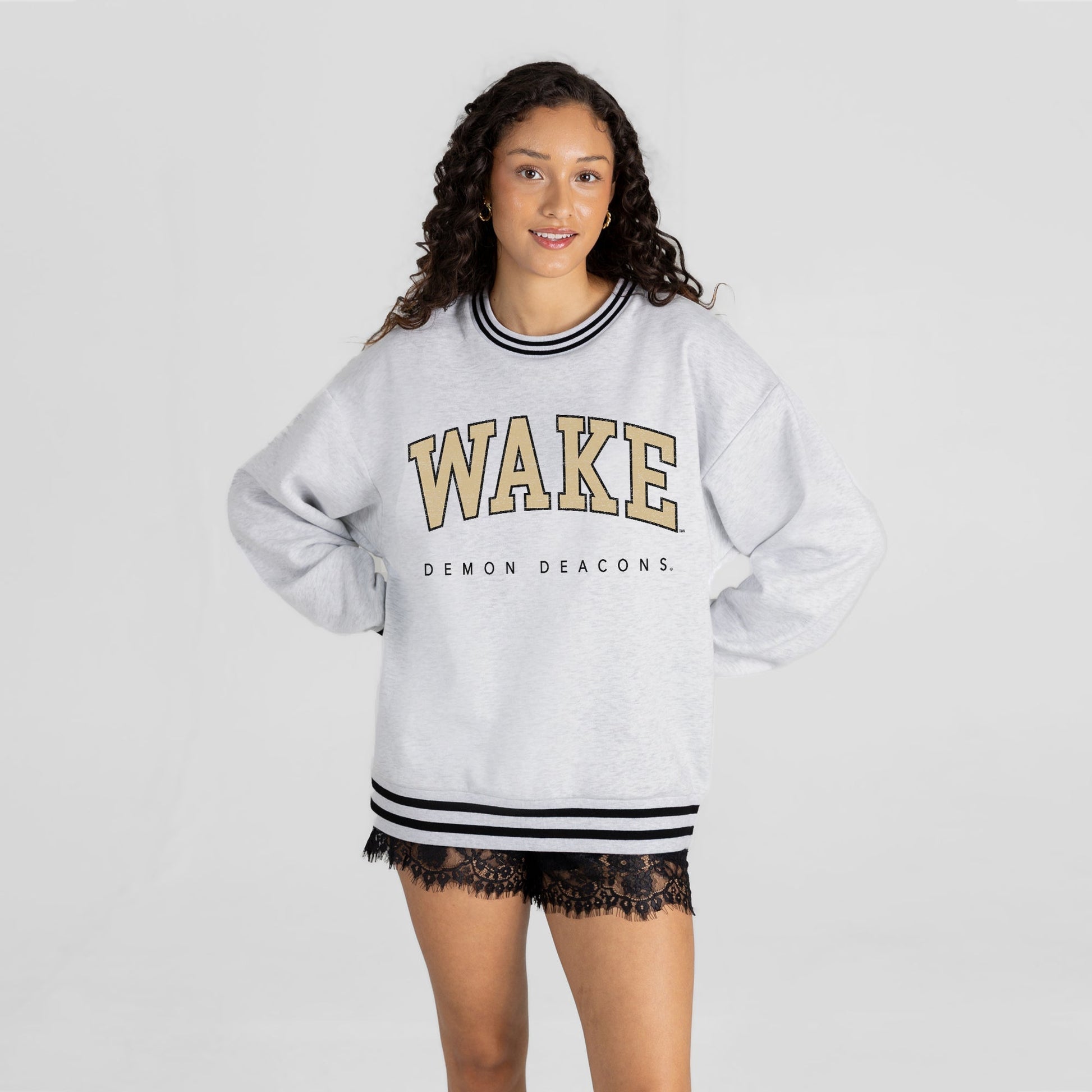 WAKE FOREST DEMON DEACONS EASY ENERGY CREW FLEECE RINGER STRIPE SWEATSHIRT