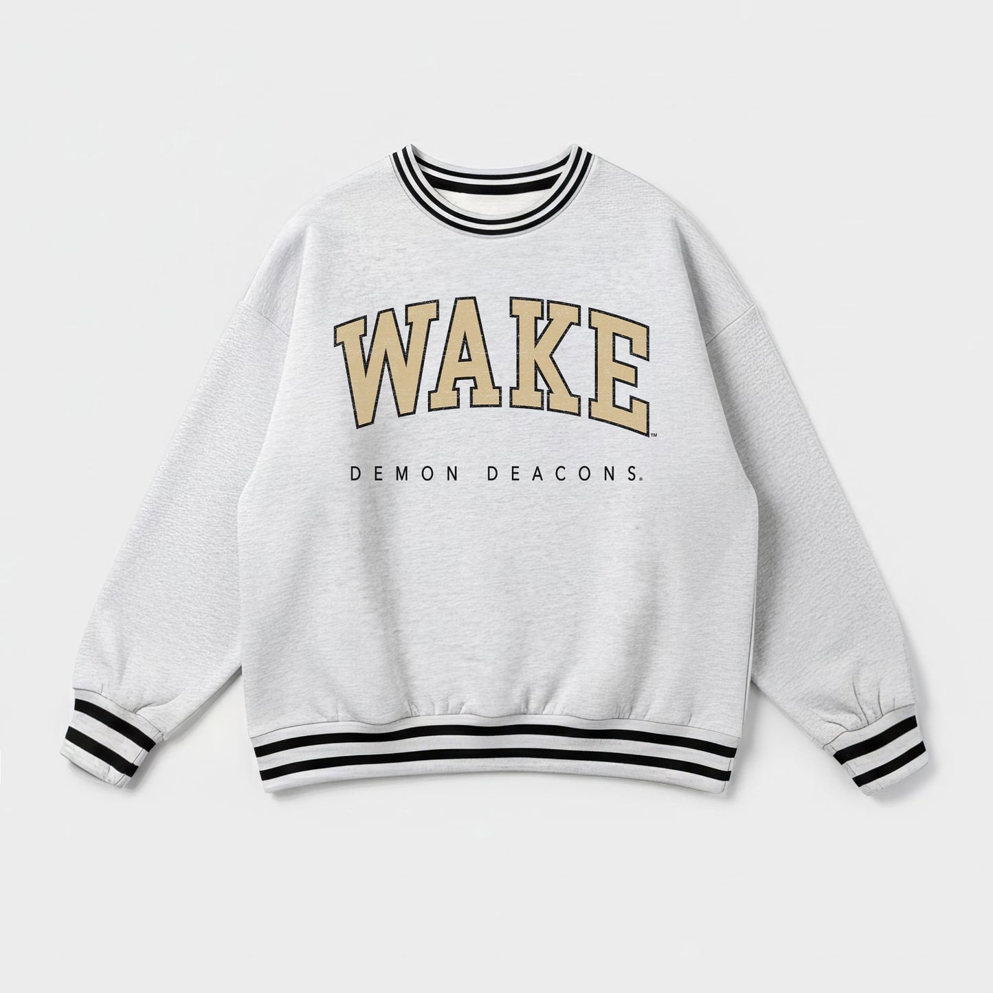 WAKE FOREST DEMON DEACONS EASY ENERGY CREW FLEECE RINGER STRIPE SWEATSHIRT