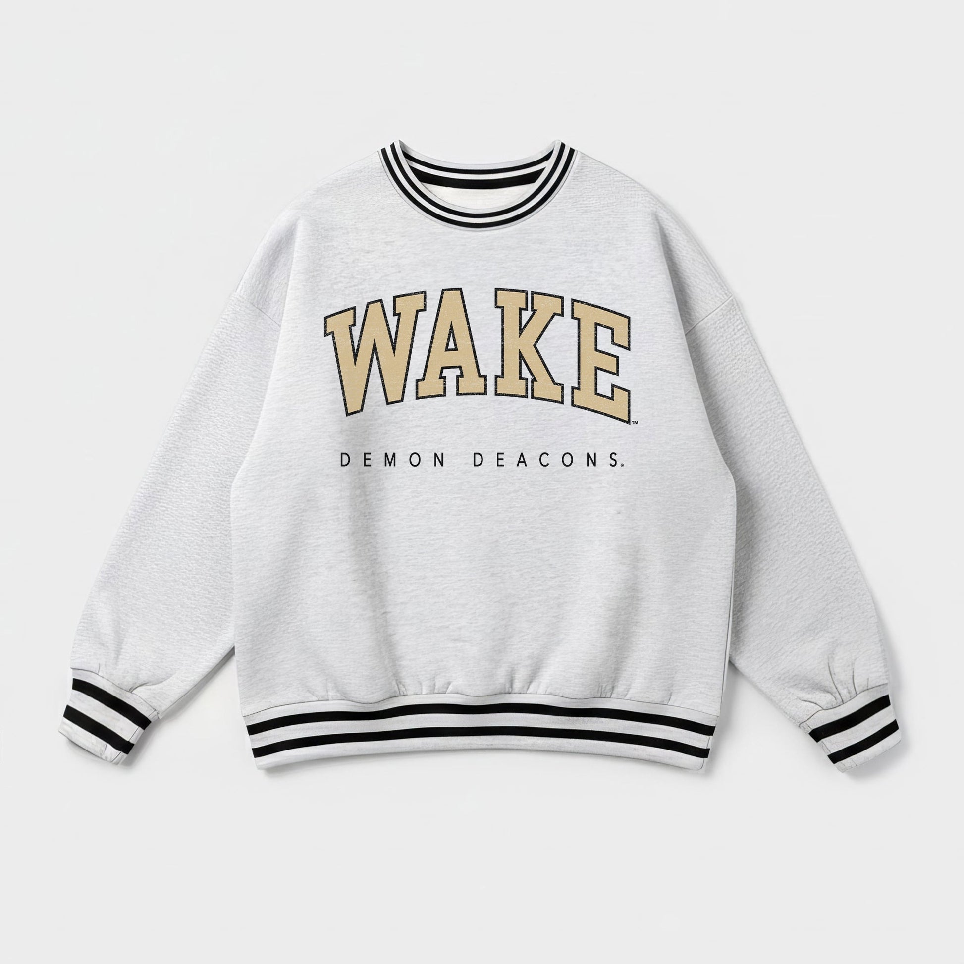 WAKE FOREST DEMON DEACONS EASY ENERGY CREW FLEECE RINGER STRIPE SWEATSHIRT