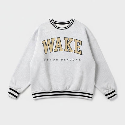 WAKE FOREST DEMON DEACONS EASY ENERGY CREW FLEECE RINGER STRIPE SWEATSHIRT