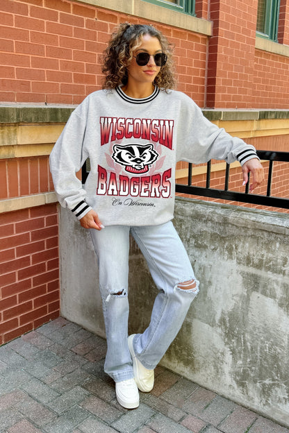 WISCONSIN BADGERS FADE ROUTE CREW FLEECE RINGER SWEATSHIRT