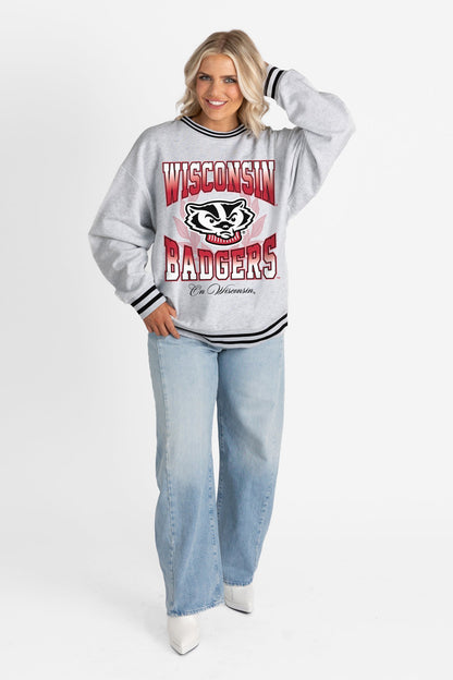 WISCONSIN BADGERS FADE ROUTE CREW FLEECE RINGER SWEATSHIRT