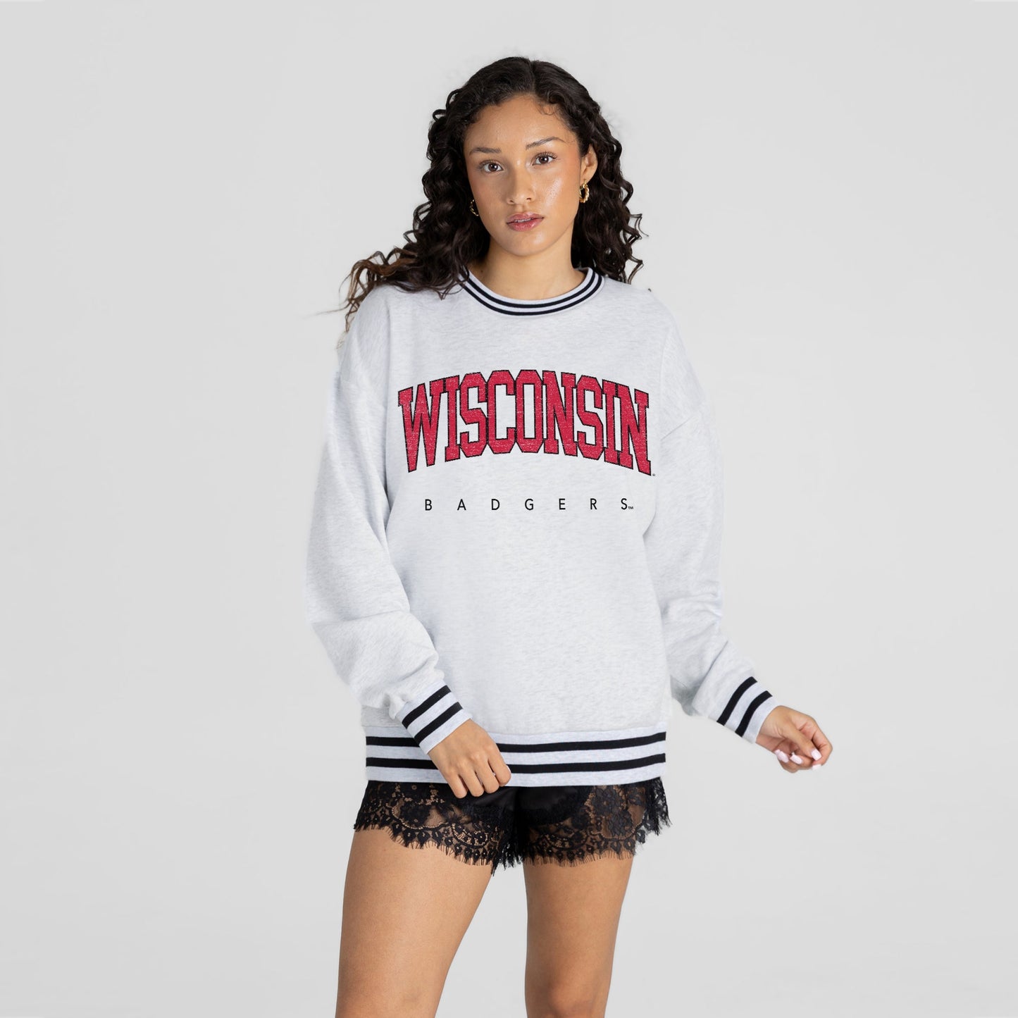 WISCONSIN BADGERS EASY ENERGY CREW FLEECE RINGER STRIPE SWEATSHIRT