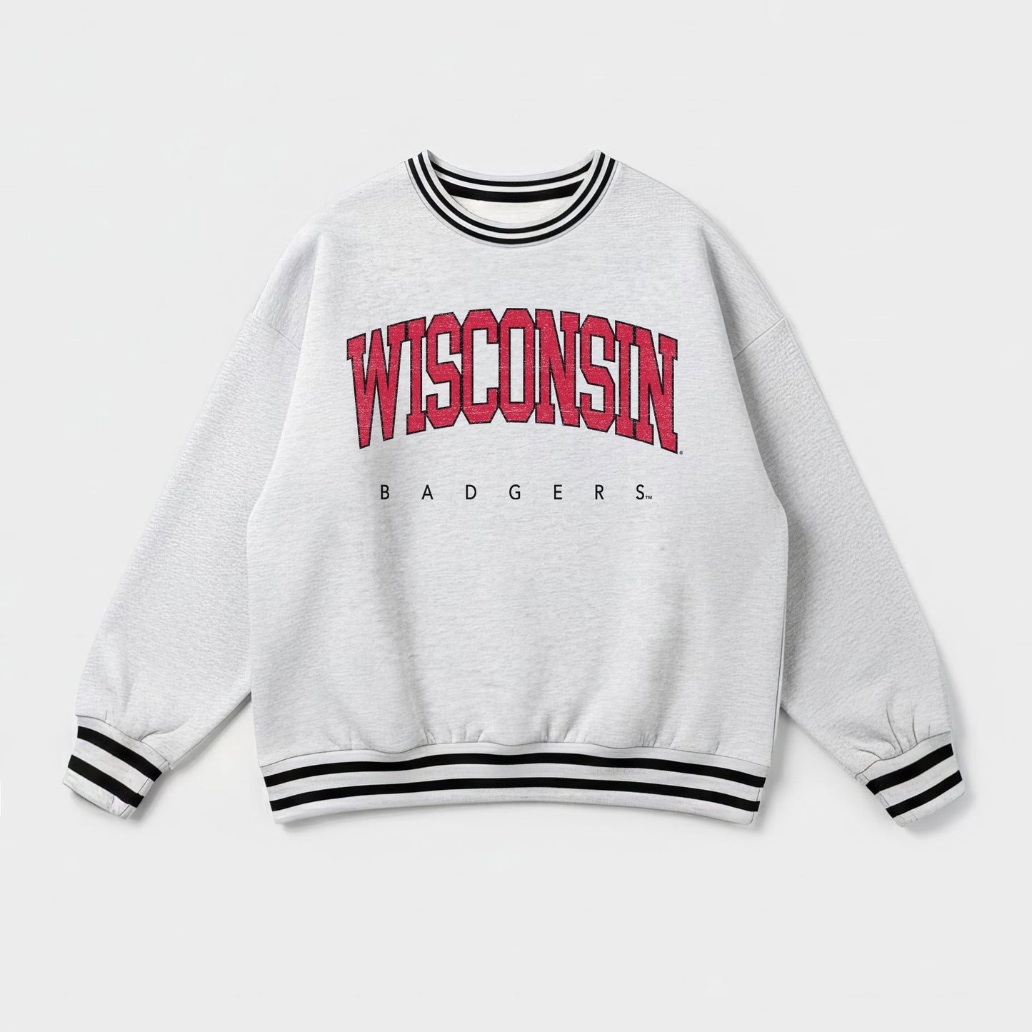 WISCONSIN BADGERS EASY ENERGY CREW FLEECE RINGER STRIPE SWEATSHIRT