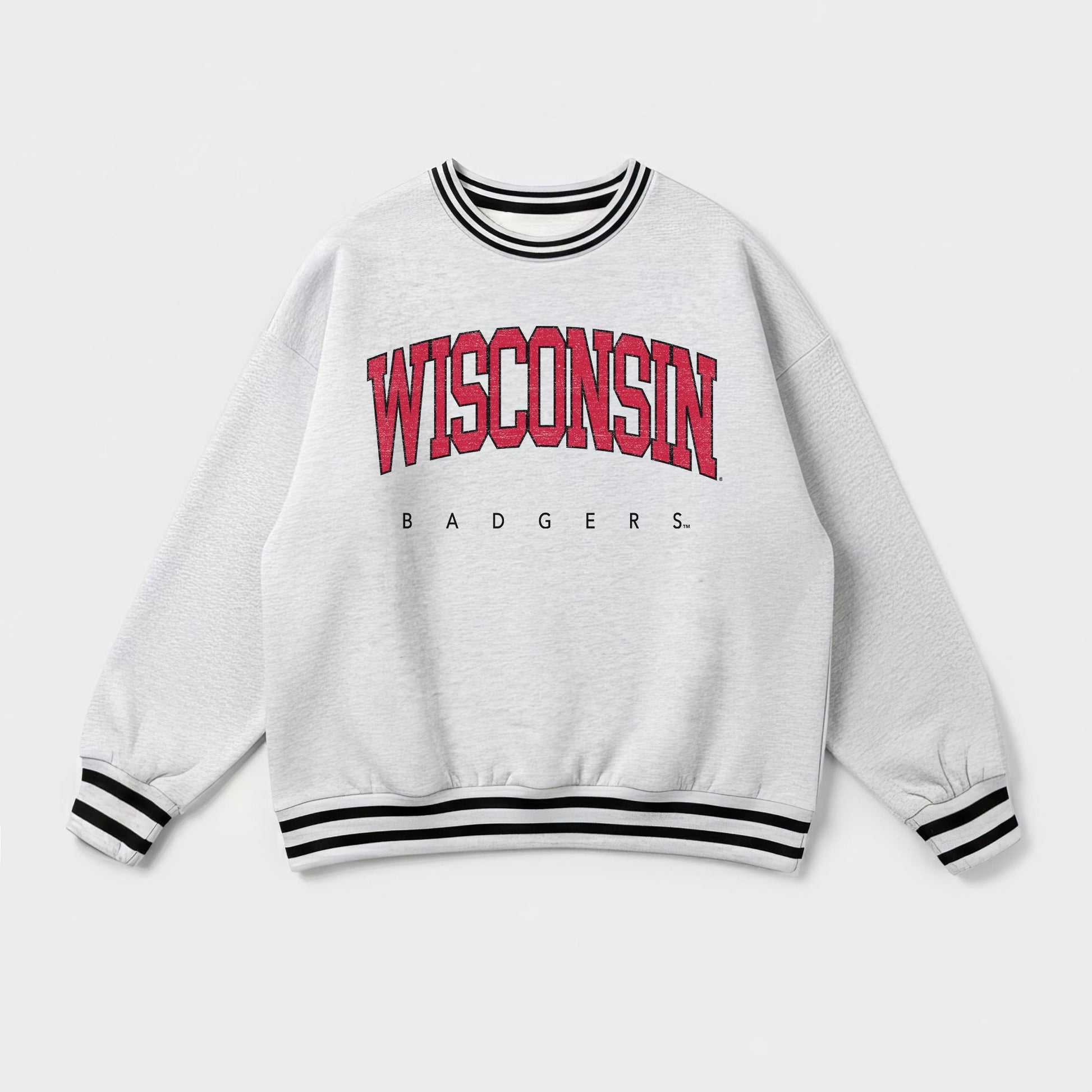 WISCONSIN BADGERS EASY ENERGY CREW FLEECE RINGER STRIPE SWEATSHIRT