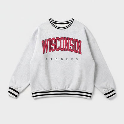 WISCONSIN BADGERS EASY ENERGY CREW FLEECE RINGER STRIPE SWEATSHIRT
