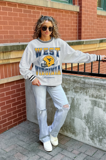 WEST VIRGINIA MOUNTAINEERS FADE ROUTE CREW FLEECE RINGER SWEATSHIRT