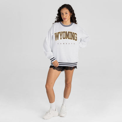 WYOMING COWBOYS EASY ENERGY CREW FLEECE RINGER STRIPE SWEATSHIRT
