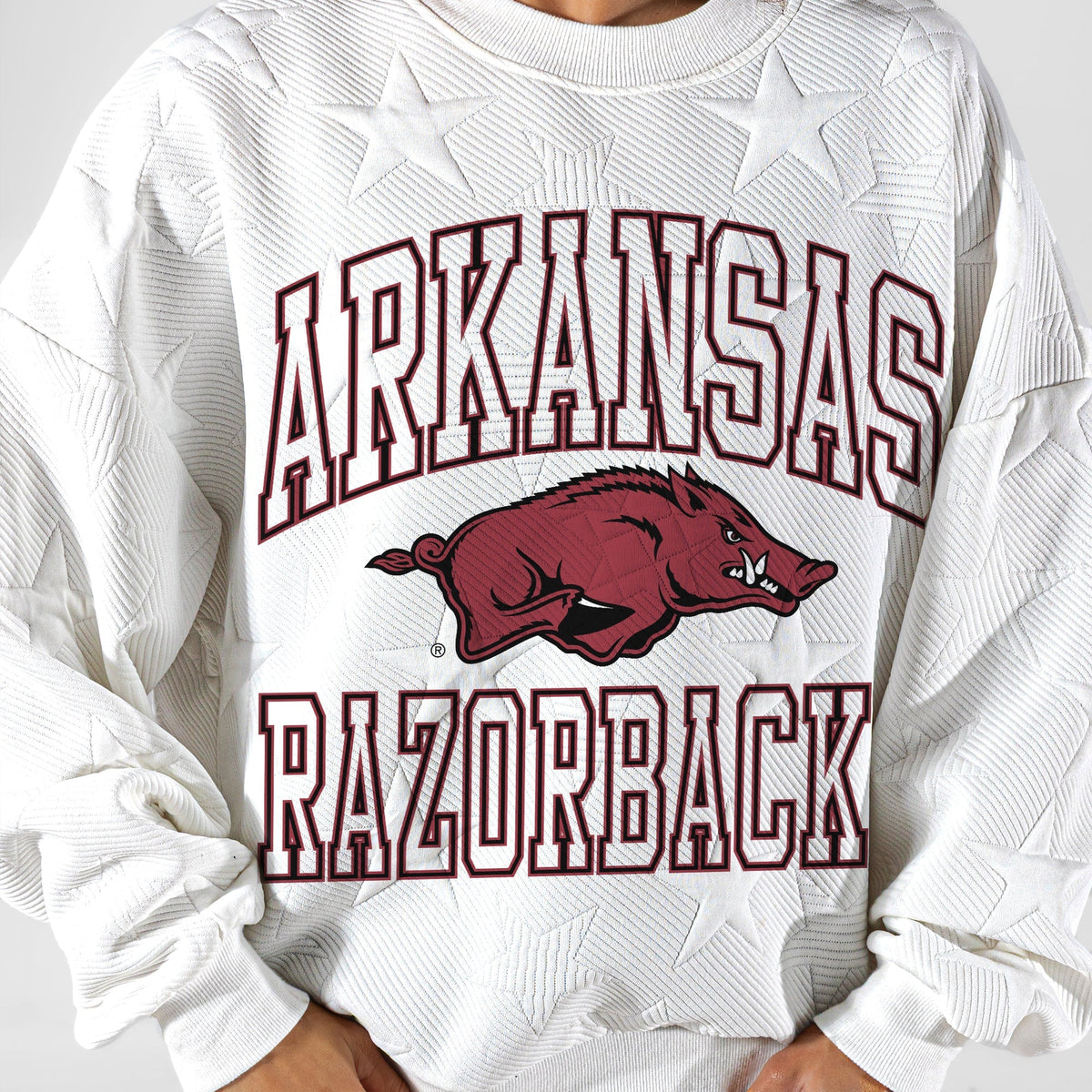 ARKANSAS RAZORBACKS BIG PLAY ENERGY EMBOSSED STAR CREWNECK