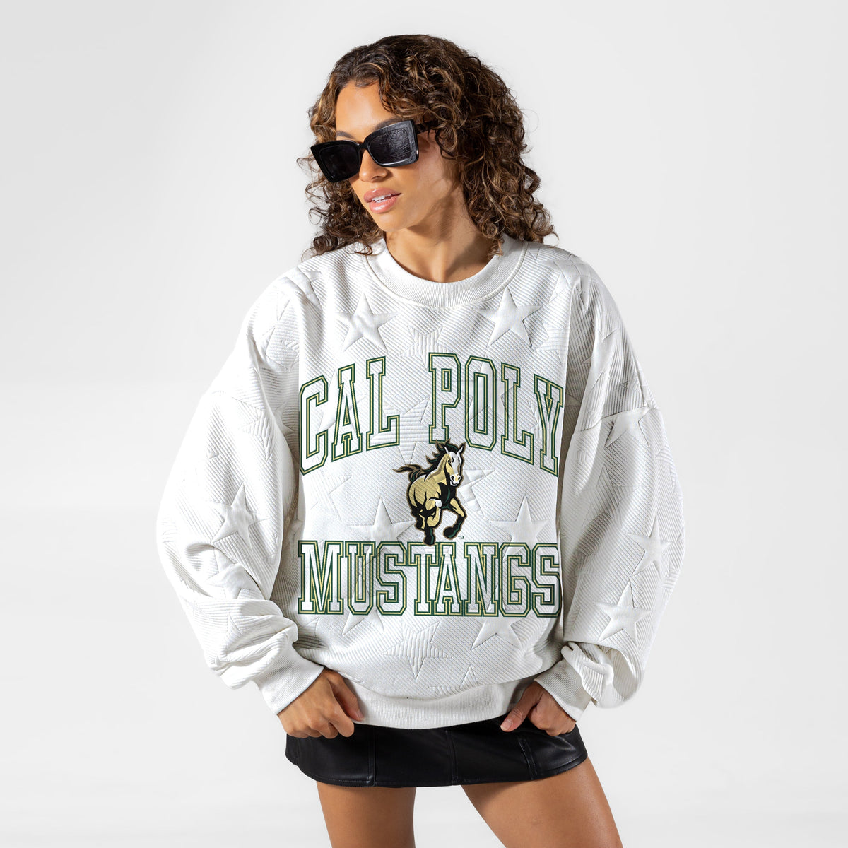 CAL POLY MUSTANGS BIG PLAY ENERGY EMBOSSED STAR CREWNECK