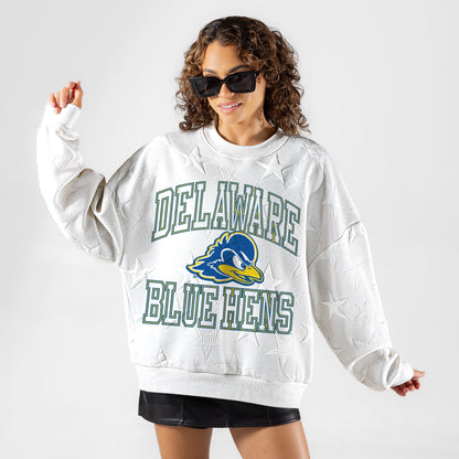 DELAWARE BLUE HENS BIG PLAY ENERGY EMBOSSED STAR CREWNECK