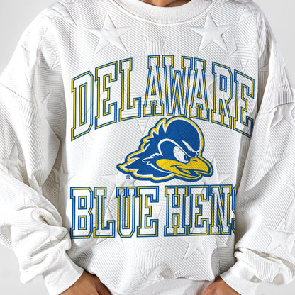 DELAWARE BLUE HENS BIG PLAY ENERGY EMBOSSED STAR CREWNECK