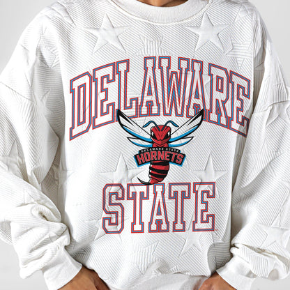 DELAWARE STATE HORNETS BIG PLAY ENERGY EMBOSSED STAR CREWNECK