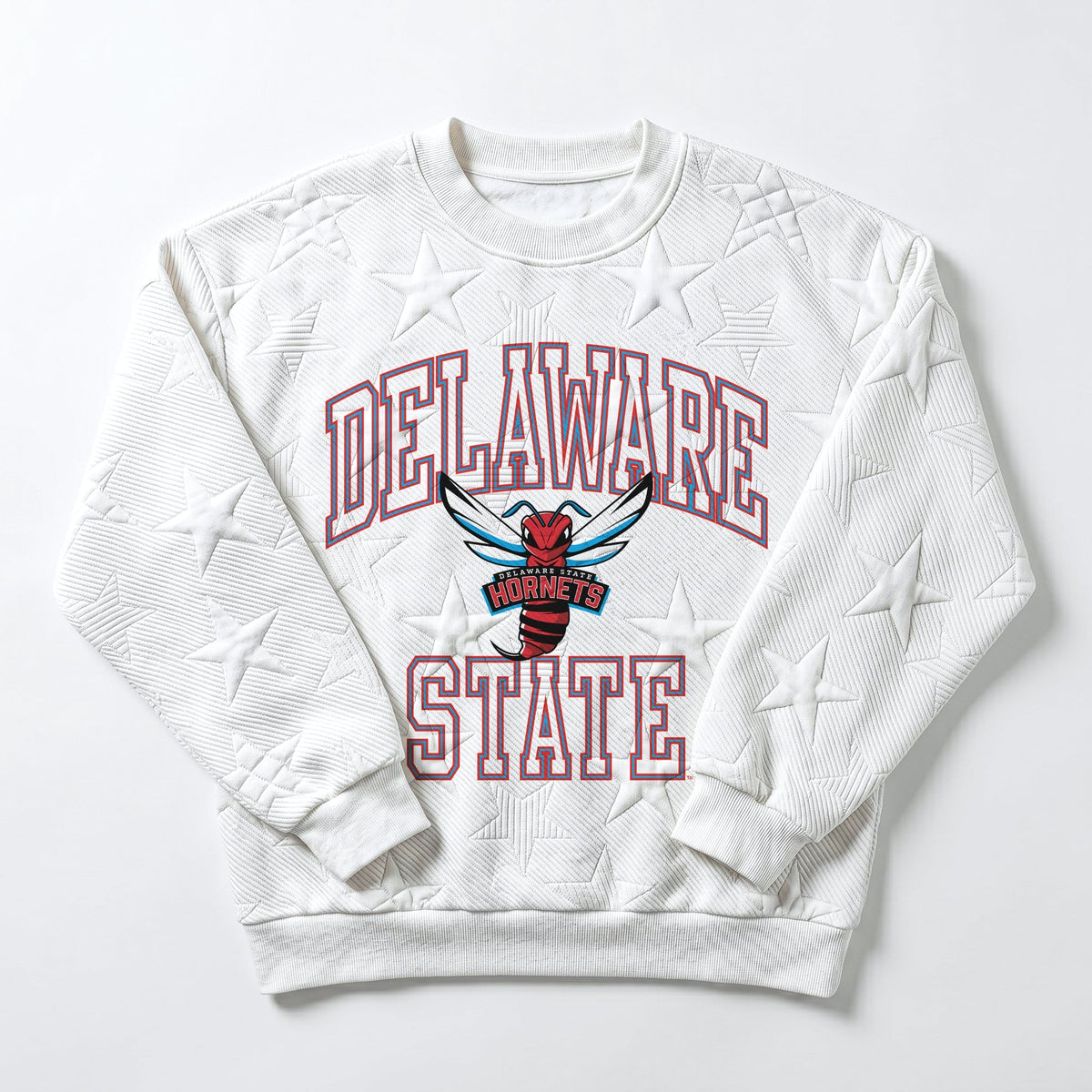 DELAWARE STATE HORNETS BIG PLAY ENERGY EMBOSSED STAR CREWNECK