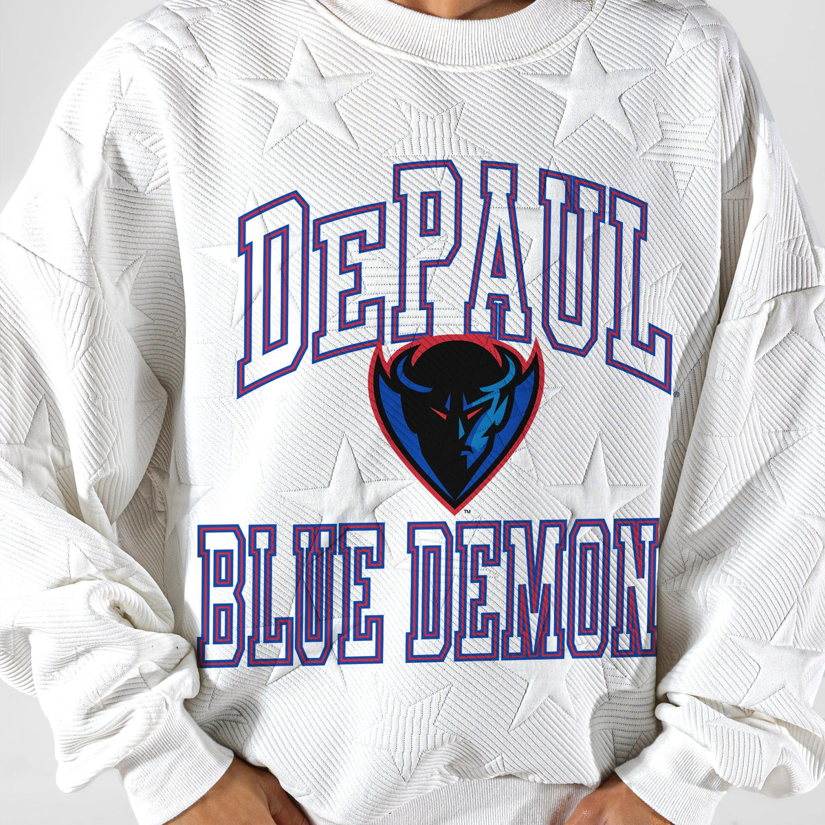 DEPAUL BLUE DEMONS BIG PLAY ENERGY EMBOSSED STAR CREWNECK