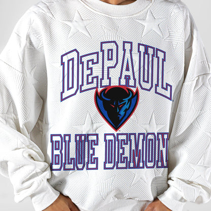 DEPAUL BLUE DEMONS BIG PLAY ENERGY EMBOSSED STAR CREWNECK