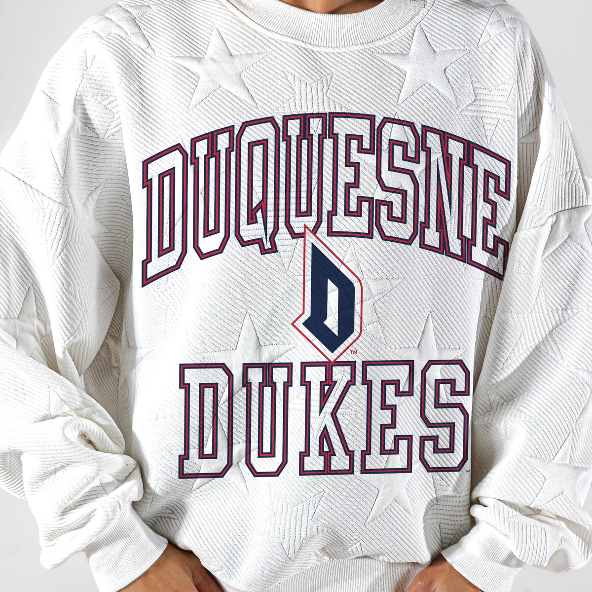 DUQUESNE UNIVERSITY DUKES BIG PLAY ENERGY EMBOSSED STAR CREWNECK