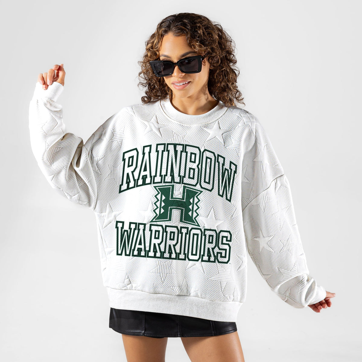 HAWAII RAINBOW WARRIORS BIG PLAY ENERGY EMBOSSED STAR CREWNECK