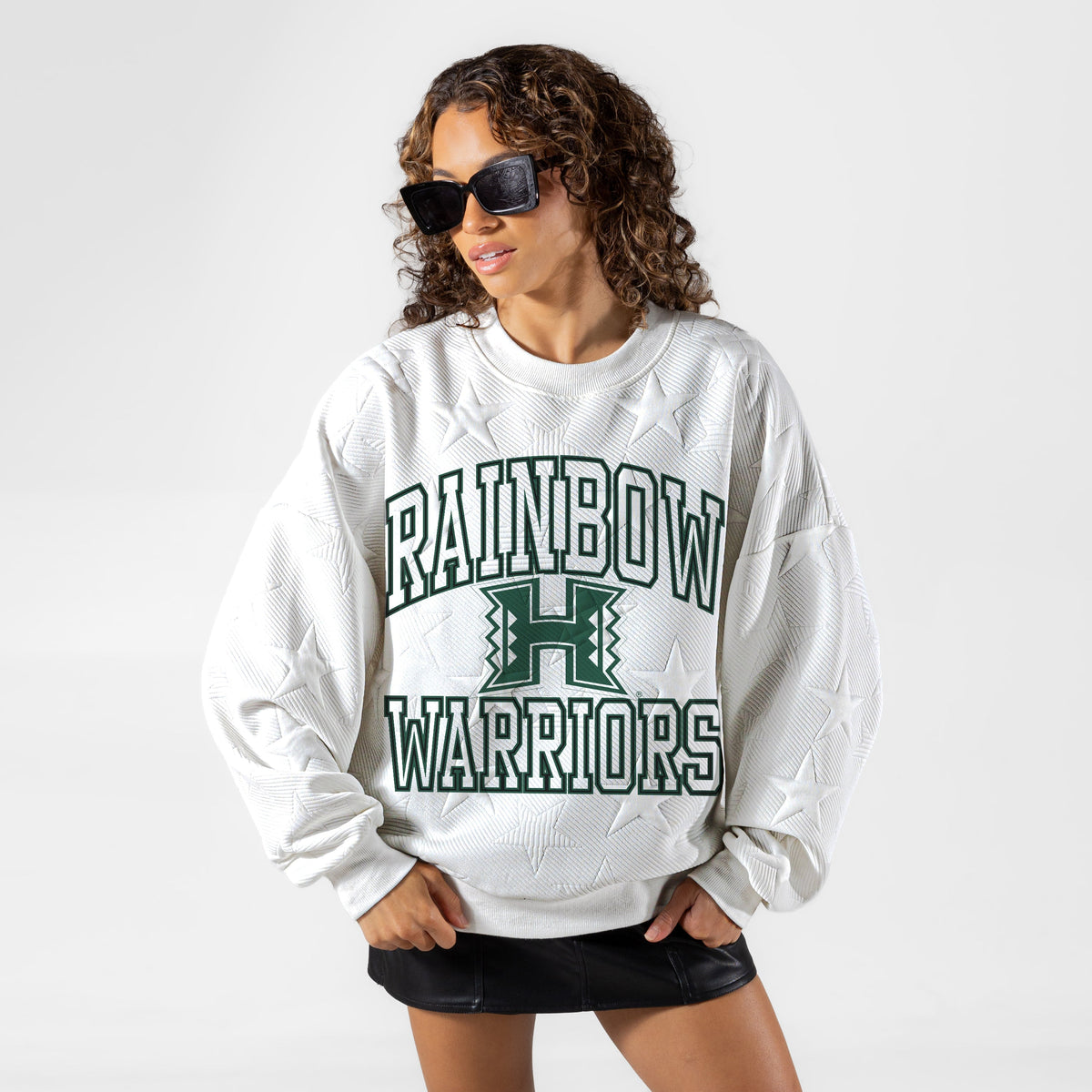 HAWAII RAINBOW WARRIORS BIG PLAY ENERGY EMBOSSED STAR CREWNECK