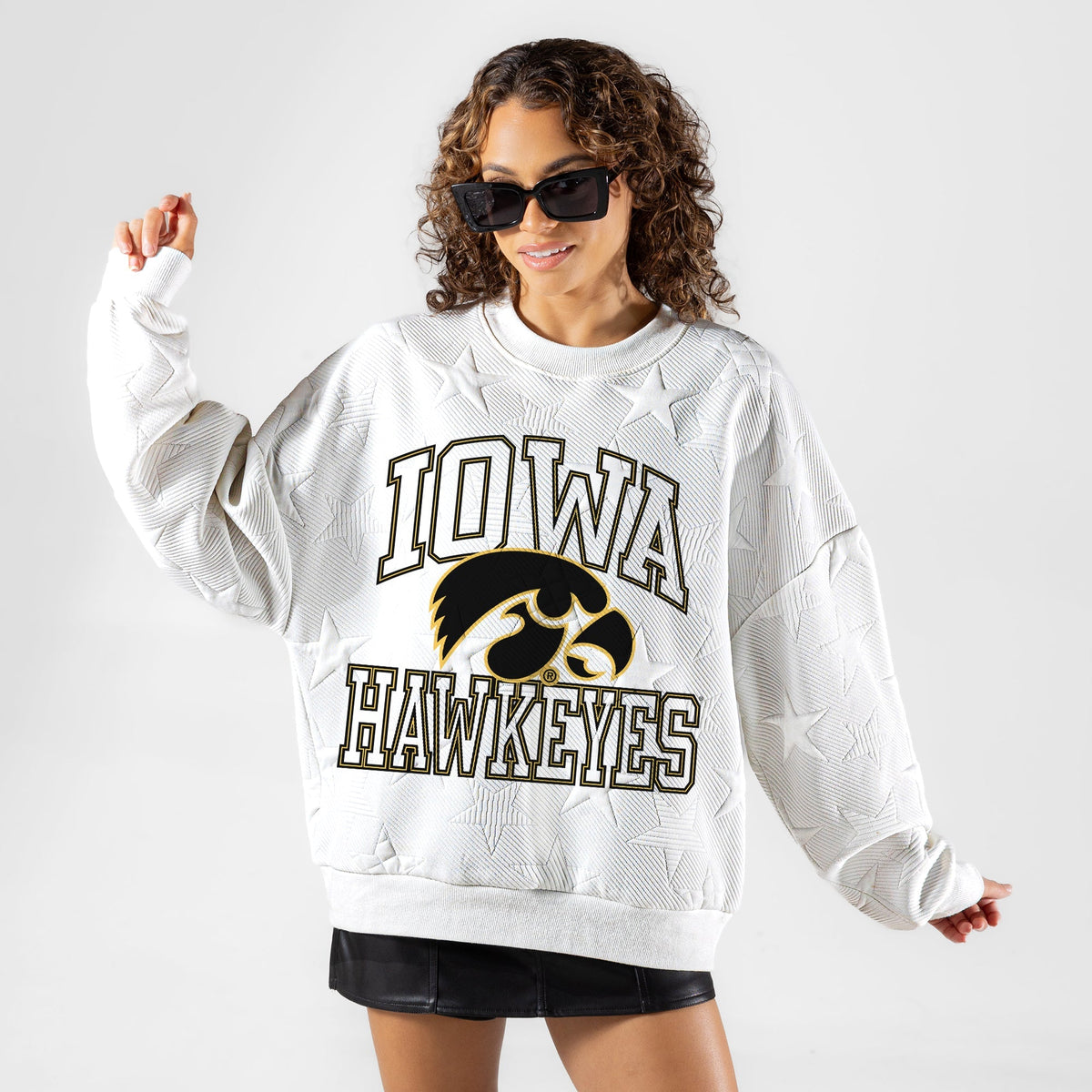 IOWA HAWKEYES BIG PLAY ENERGY EMBOSSED STAR CREWNECK