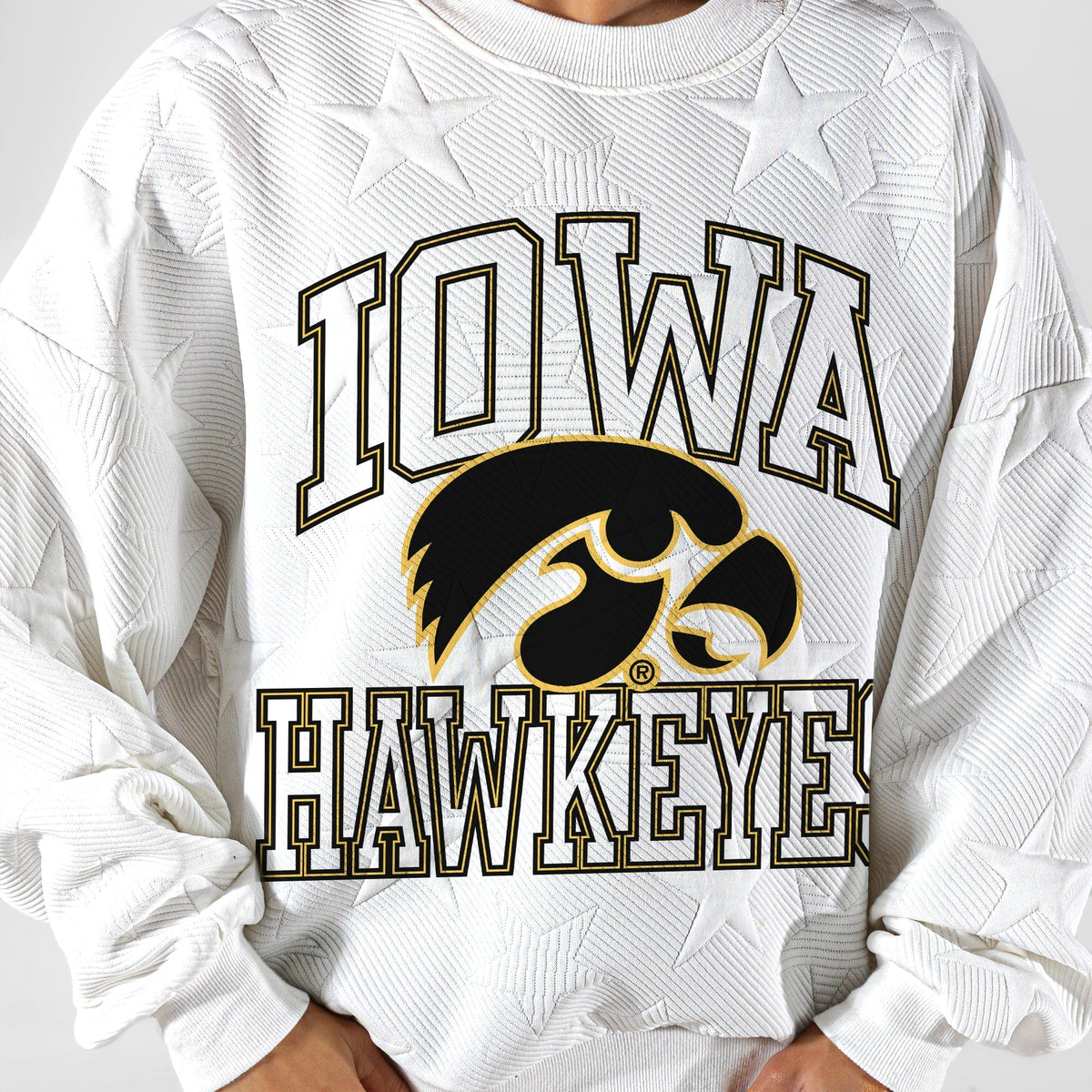 IOWA HAWKEYES BIG PLAY ENERGY EMBOSSED STAR CREWNECK