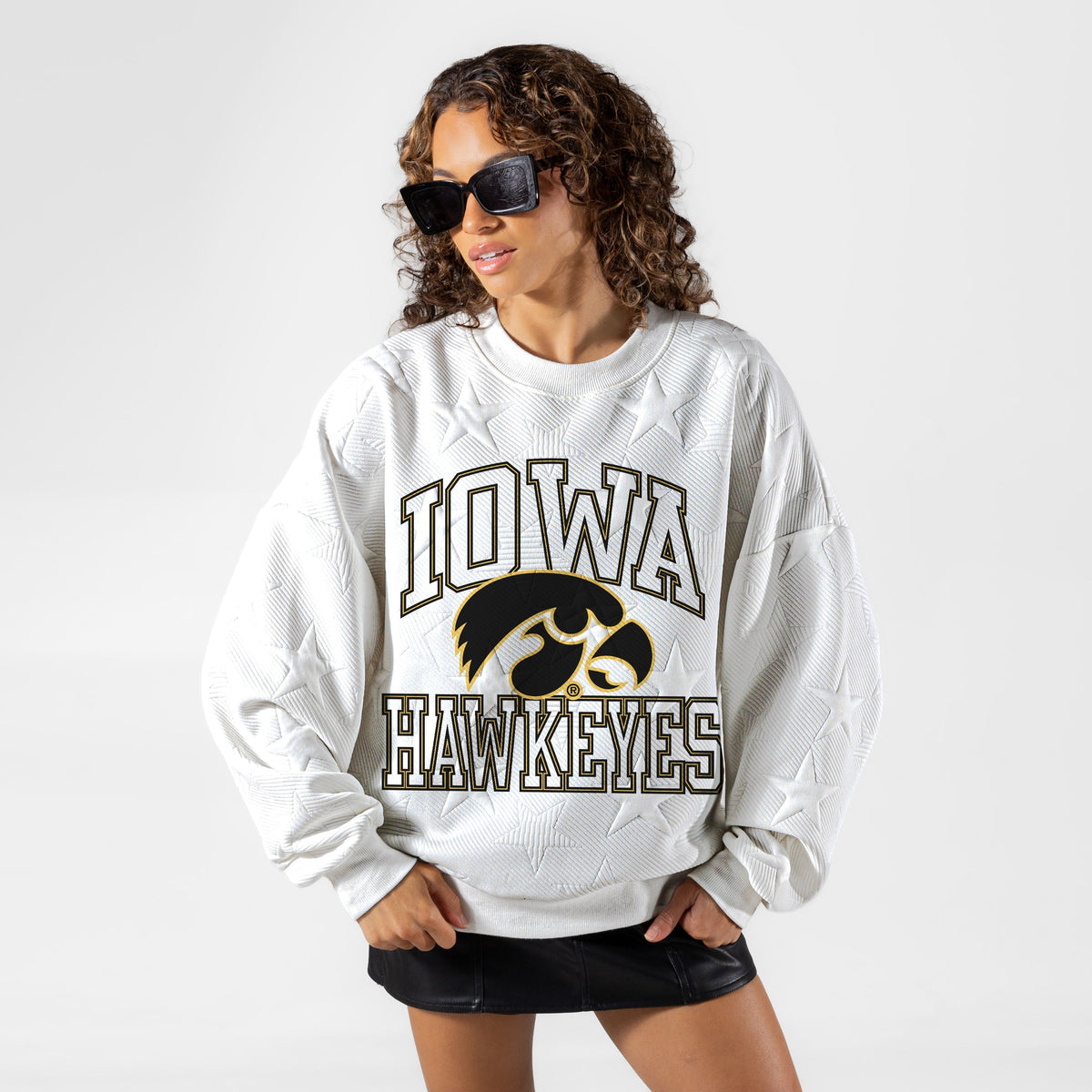 IOWA HAWKEYES BIG PLAY ENERGY EMBOSSED STAR CREWNECK