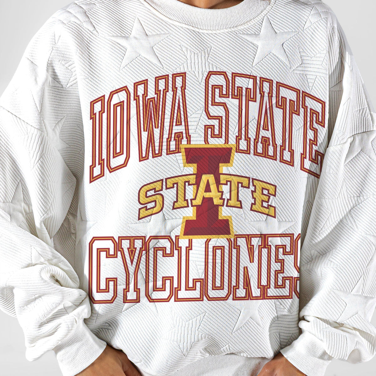 IOWA STATE CYCLONES BIG PLAY ENERGY EMBOSSED STAR CREWNECK