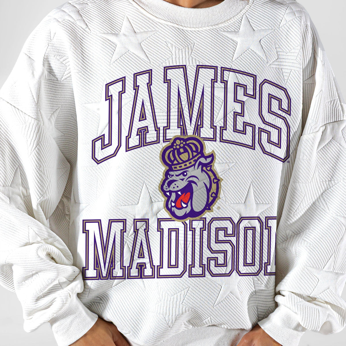 JAMES MADISON DUKES BIG PLAY ENERGY EMBOSSED STAR CREWNECK