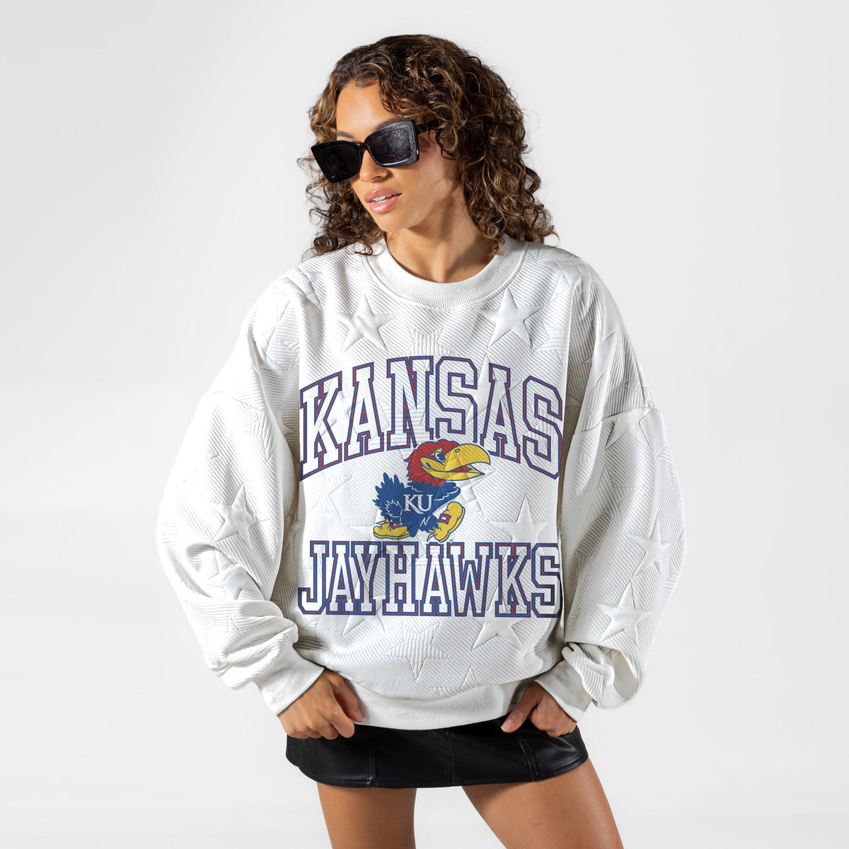 KANSAS JAYHAWKS BIG PLAY ENERGY EMBOSSED STAR CREWNECK