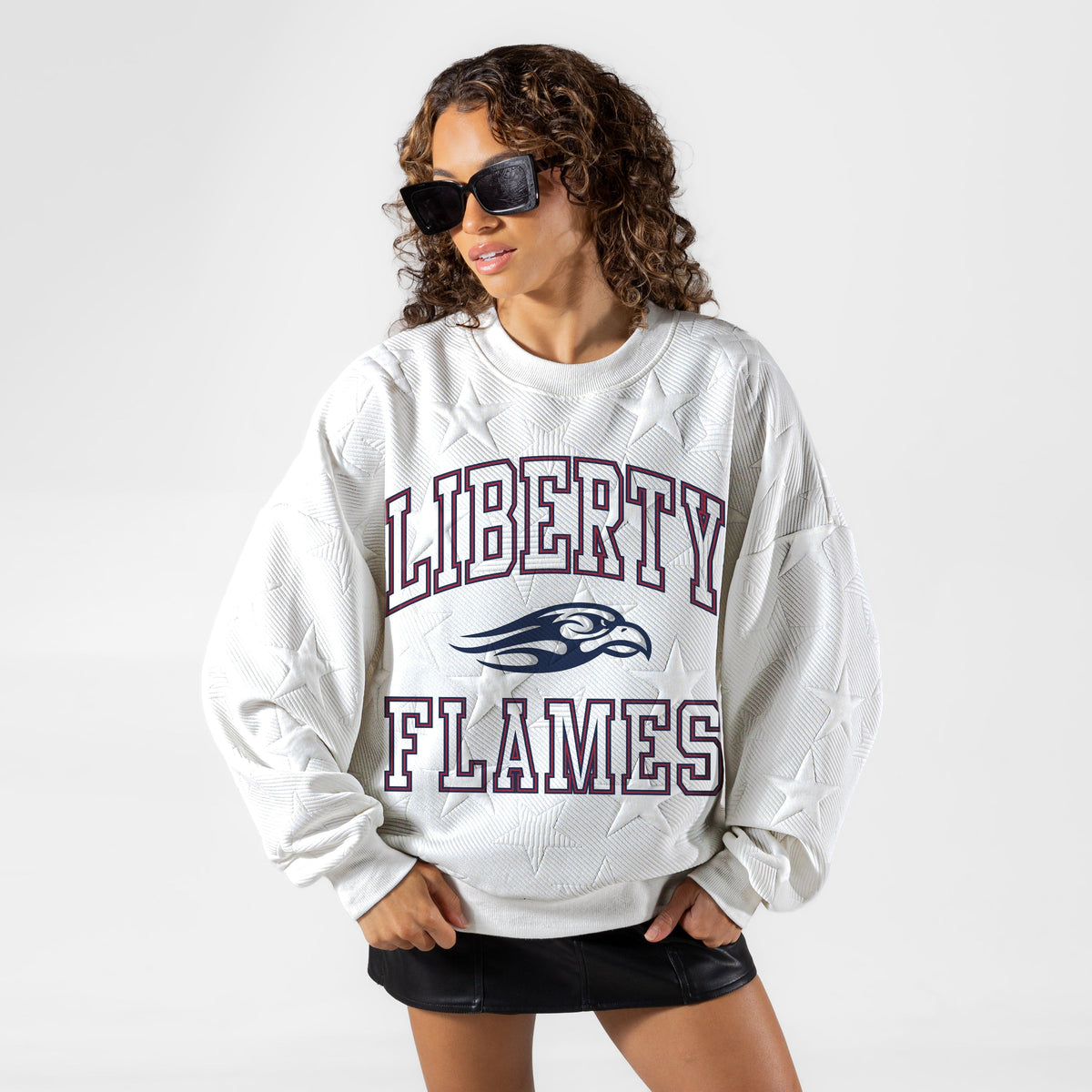 LIBERTY FLAMES BIG PLAY ENERGY EMBOSSED STAR CREWNECK