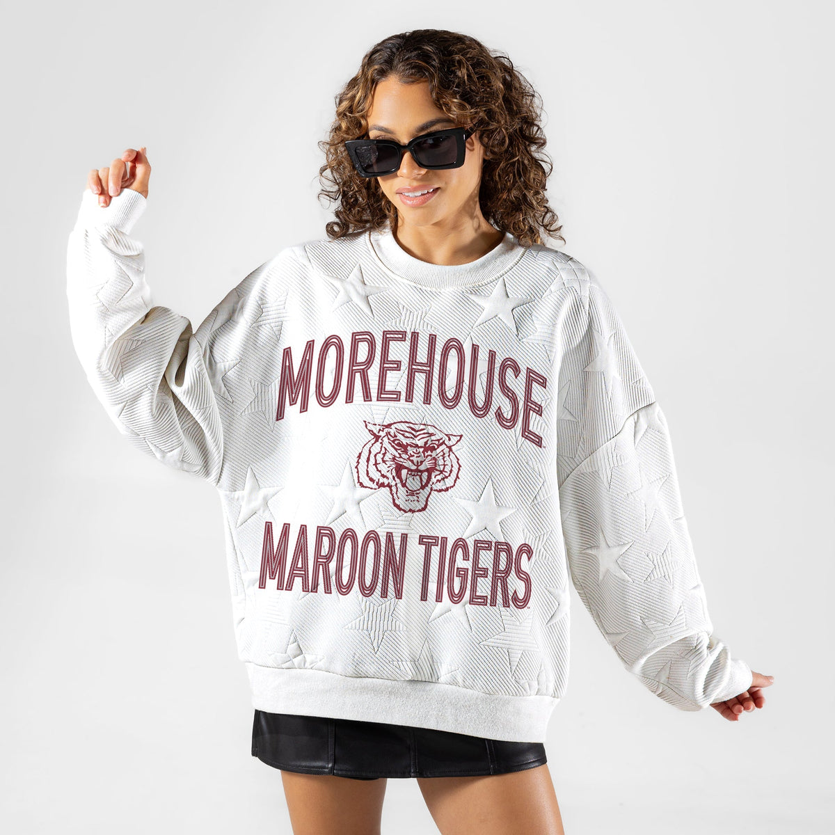 MOREHOUSE MAROON TIGERS BIG PLAY ENERGY EMBOSSED STAR CREWNECK
