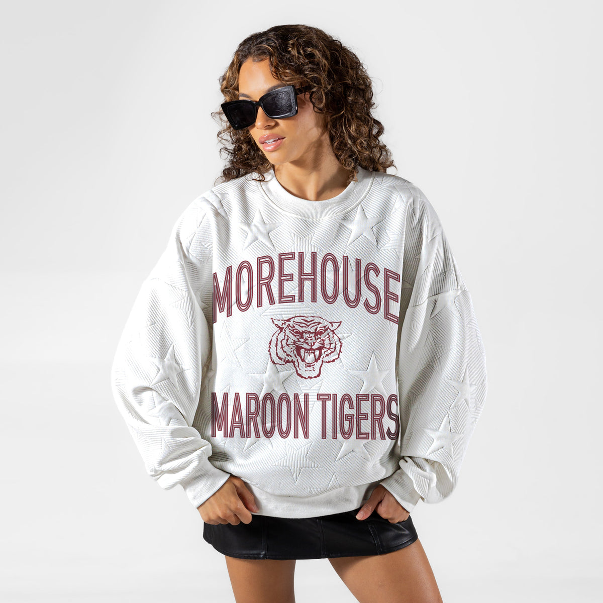 MOREHOUSE MAROON TIGERS BIG PLAY ENERGY EMBOSSED STAR CREWNECK