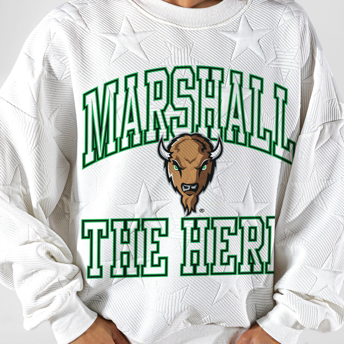 MARSHALL THUNDERING HERD BIG PLAY ENERGY EMBOSSED STAR CREWNECK