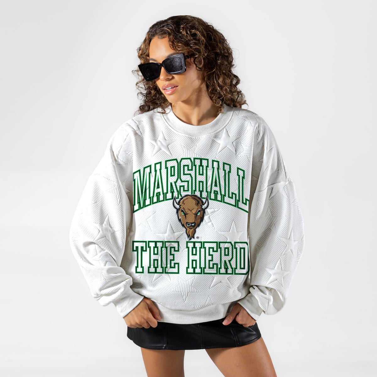 MARSHALL THUNDERING HERD BIG PLAY ENERGY EMBOSSED STAR CREWNECK