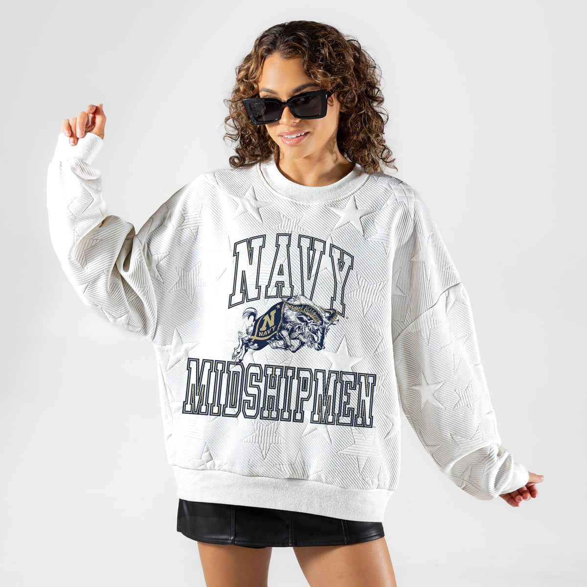 US NAVY MIDSHIPMEN BIG PLAY ENERGY EMBOSSED STAR CREWNECK