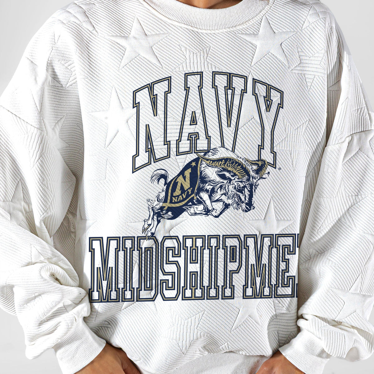 US NAVY MIDSHIPMEN BIG PLAY ENERGY EMBOSSED STAR CREWNECK