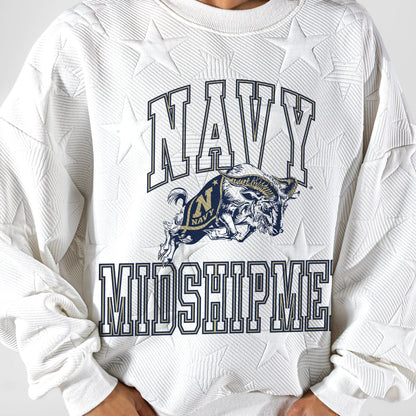 US NAVY MIDSHIPMEN BIG PLAY ENERGY EMBOSSED STAR CREWNECK